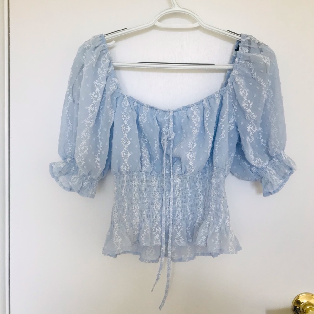 Forever 21 Puff Sleeve Blue Blouse